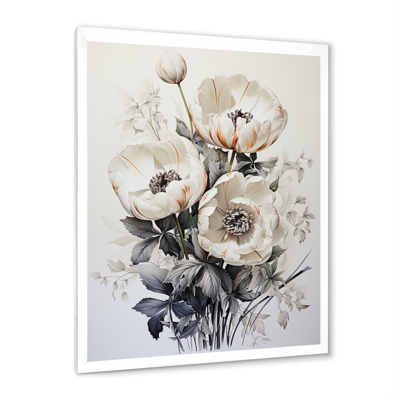 Minimalisme, tulipes blanches, symphonie III sur toile, Cadre simple blanc, H 40 po x l 30 po x P 1,5 po