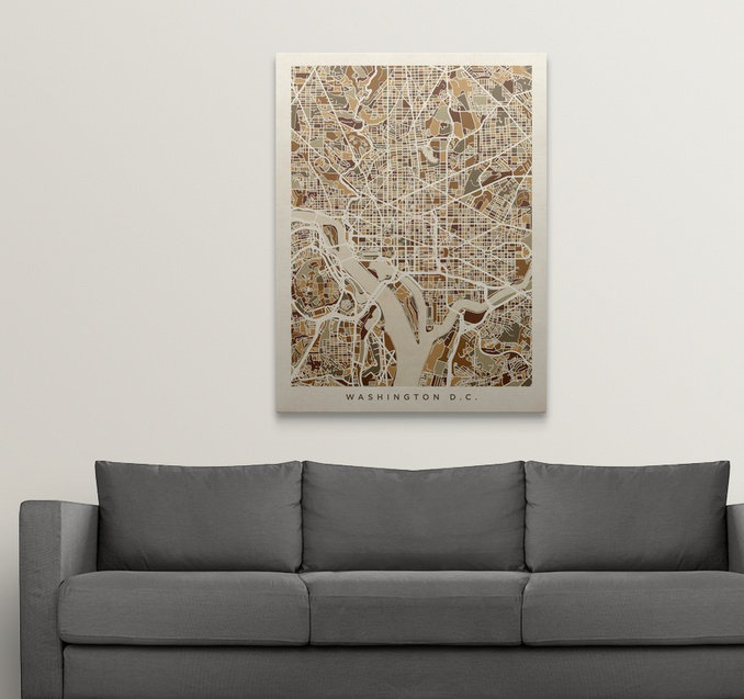 «Washington DC Street Map» par Bellen, impression, H 48 po x l 36 po x P 1,5 po, Toile