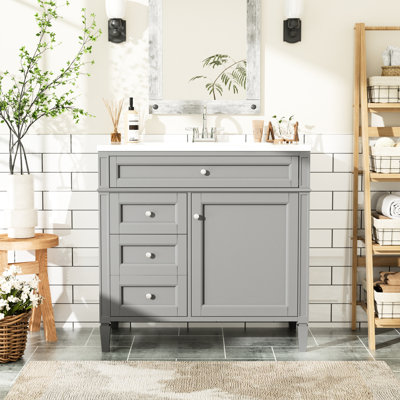 Armoire de salle de bain avec vasque en céramique et espace intérieur abondant