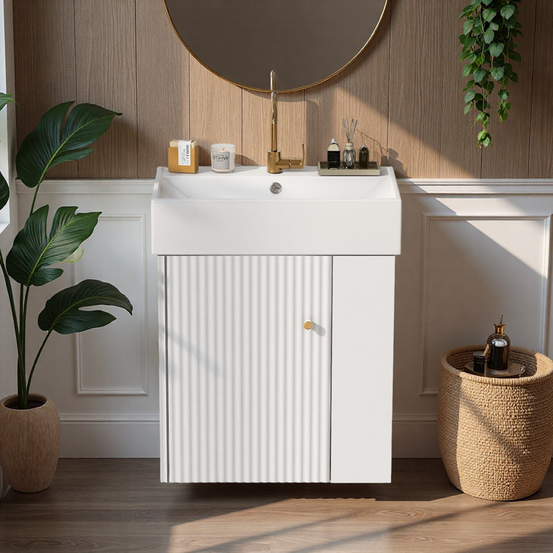 Meuble-lavabo flottant moderne de 21,6 po avec lavabo en céramique - parfait pour les petites salles de bain