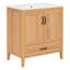 Meuble-lavabo de 30 po en grain de bois naturel avec comptoir en céramique, pieds en bois massif, portes doubles et tiroir inférieur à fermeture en douceur, tablette intérieure réglable, organisateurs de porte