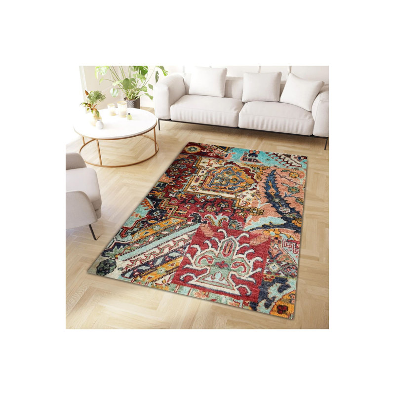 Tapis décoratif rétro multicolore lavable à la machine, Tapis de couloir 3 pi 3 po x 9 pi 10 po