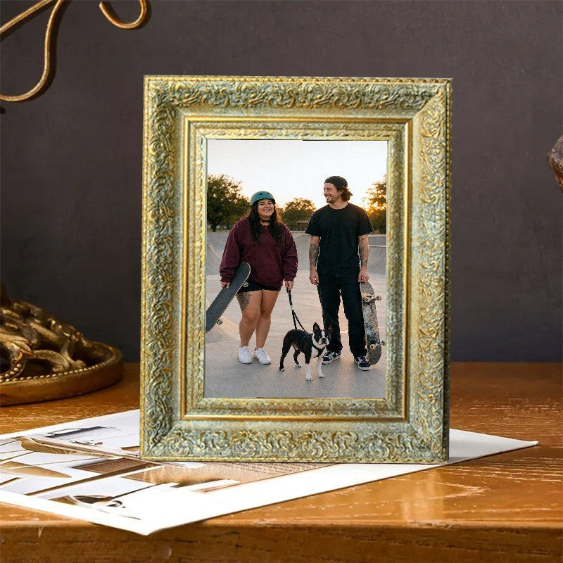 Cadre photo raffiné 5 pièces x 7 po or antique 1PC pour mémoire de voyage, Antique Gold, 1, 5" x 7"