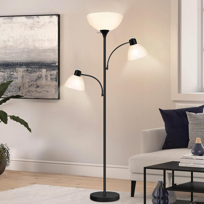 72" Tall Tree Floor Lamp Torchiere Lamp With 2 Reading Lamps, Industrial Bright Floor Lamp For Bedroom 3 LED Bulbs Included