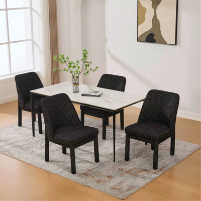 Ensemble de 4 chaises de salle à manger 21,46 po, moderne et minimaliste, rembourrées en chenille, pieds en bois d'hévéa, dossier haut incurvé, convenant à la salle à manger, à la cuisine, au salon, à la chambre à coucher et à l'appartement