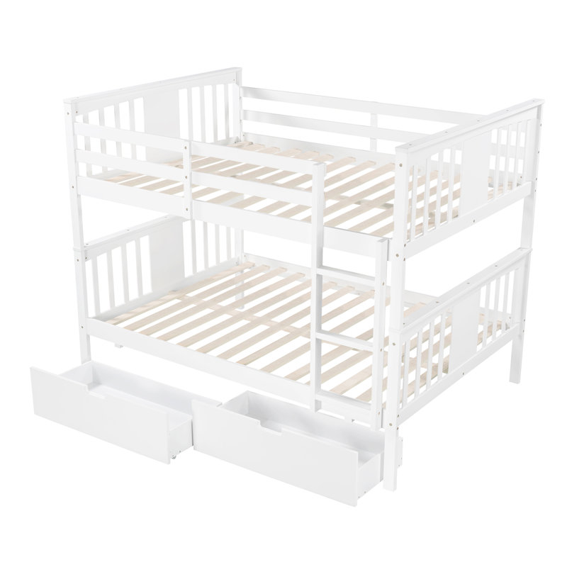 Full Over Full Bunk Bed with Storage Drawers and Ladder, Solid Wood Frame for Bedroom or Guest Room