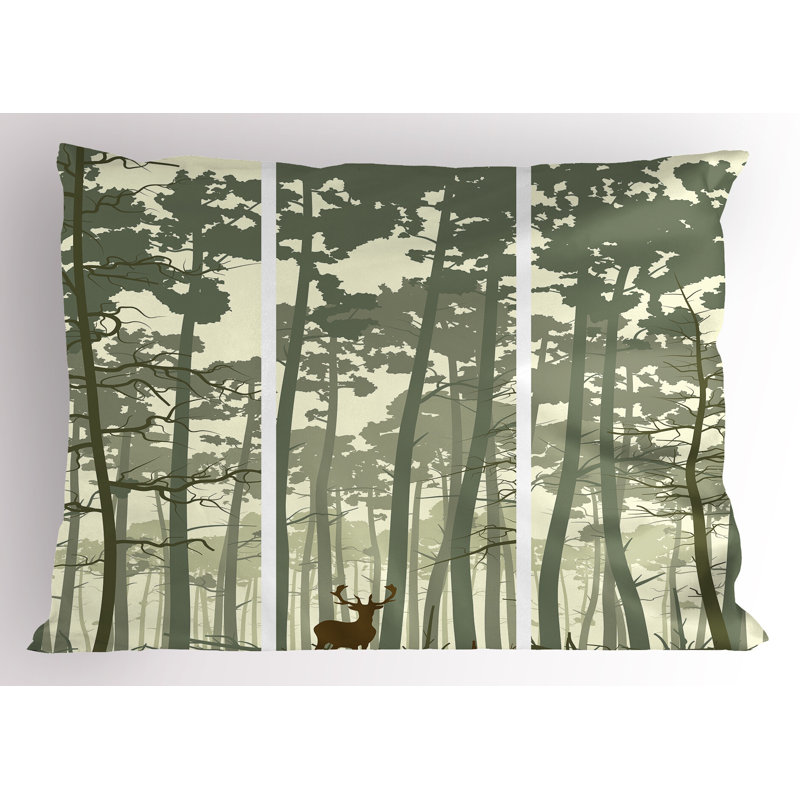 Ensemble de 2 taies décoratives à motif de cerfs Ambreonne Forest 36 po x 20 po vert sauge brun crème