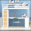 Lit mezzanine avec échelle, tablettes et bureau, blanc
