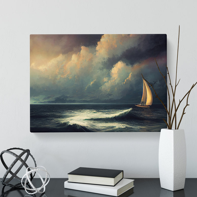 Sailing Boat On The Sea - Wrapped Canvas Painting, 35cm H x 50cm W x 3cm D