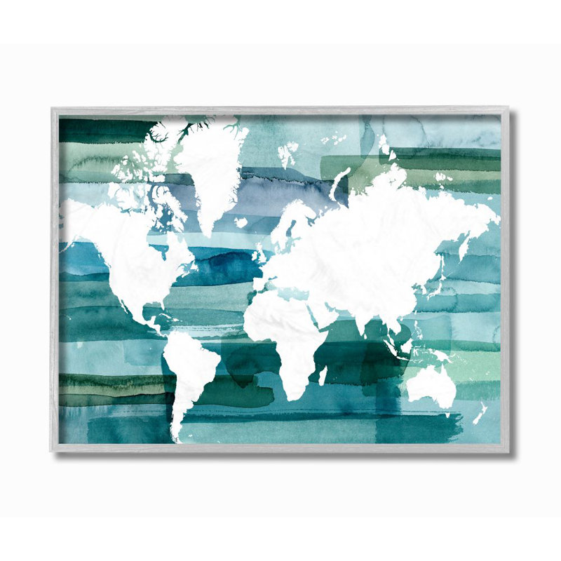 " World Map " by Grace Popp, Farmhouse Grey Framed Giclee, 16" H x 20" W