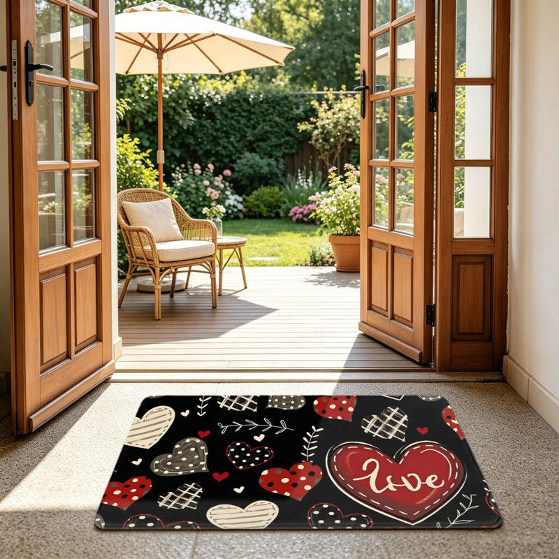 Tapis noir pour porte d'entrée Love Heart