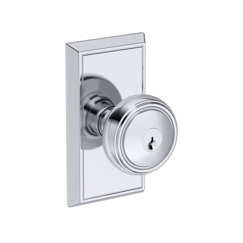 Bremerton Keyed Entry Knob with Chamfered 5in Rose in Venetian Bronze, Polished Chrome