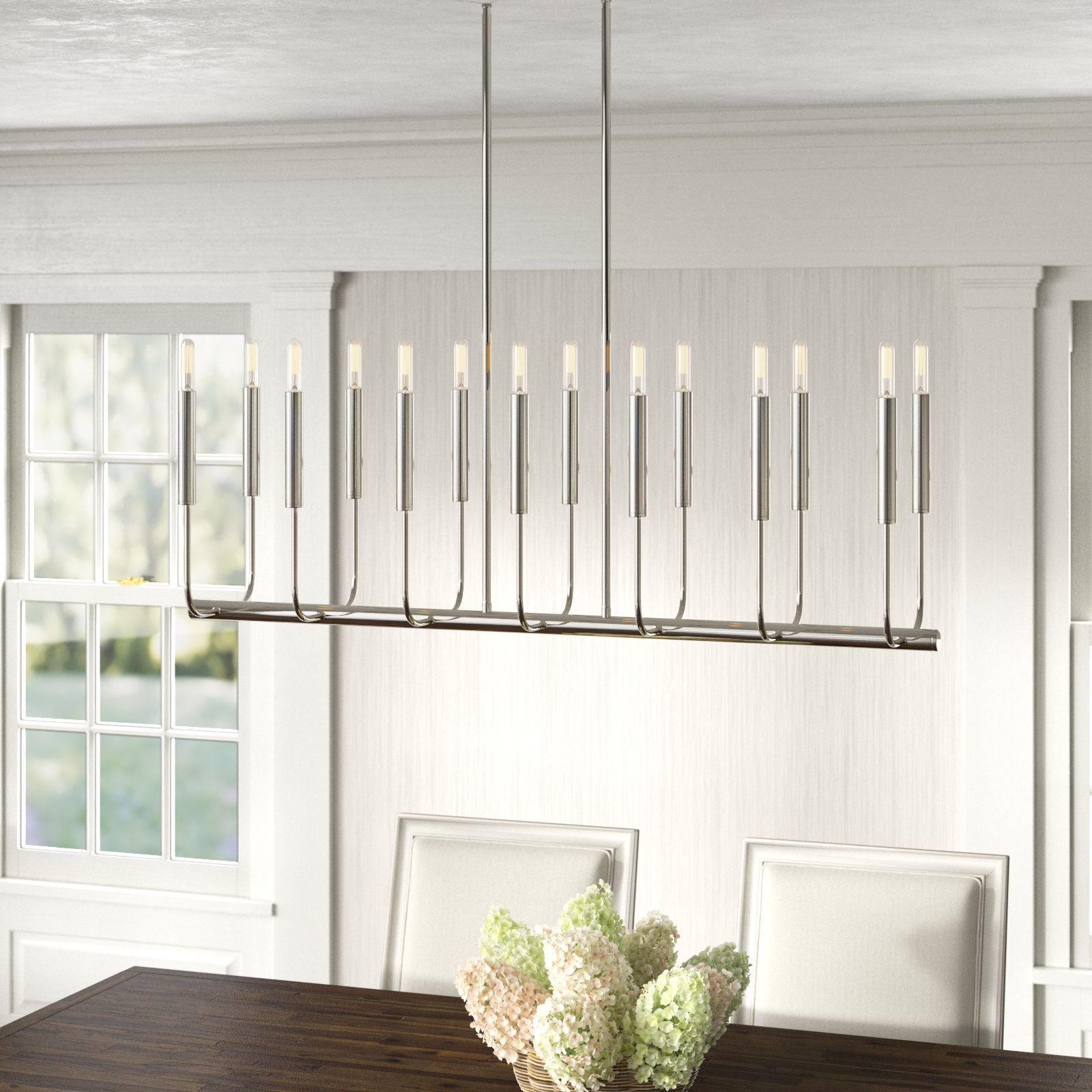 Tedder 14 Light Steel Dimmable Pendant, Polished Nickel