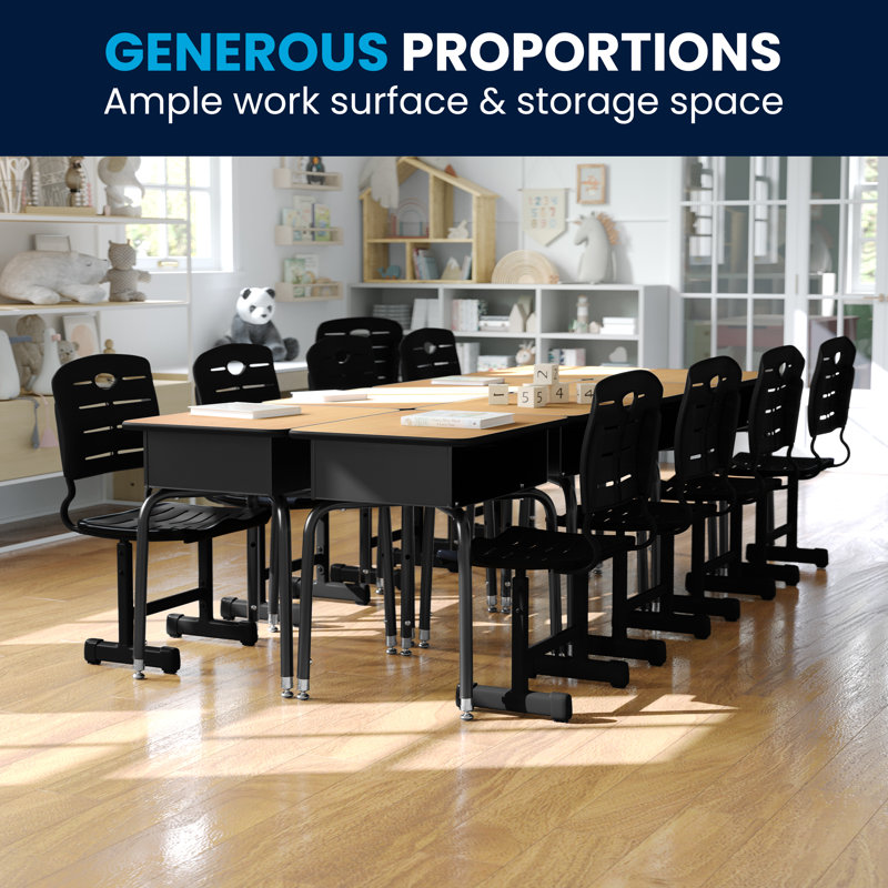Adjustable Height Black and Natural Wood Student Desk
