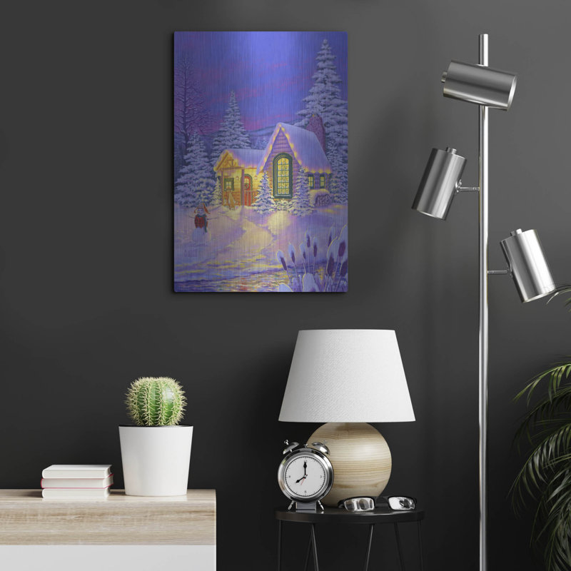 Art mural en métal Millwood Pines «Xmas Cabin» par Christopher Nick, H 24 po x l 16 po