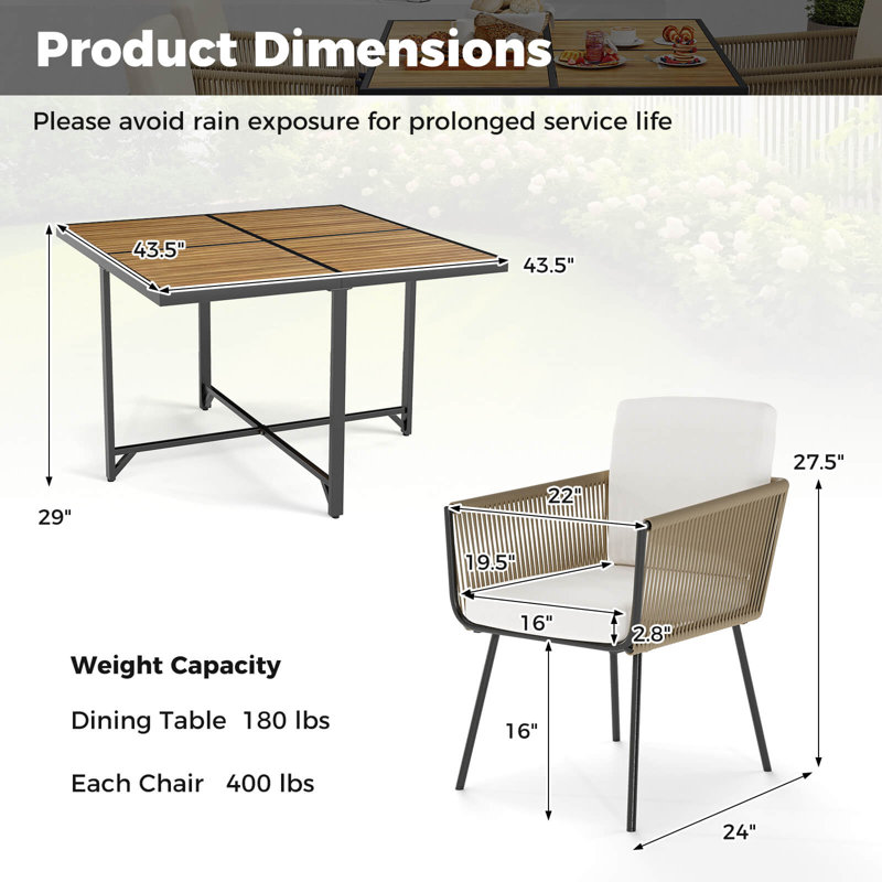 5 Pieces Patio Dining Set Outdoor Rectangular Table And Chairs Furniture Set