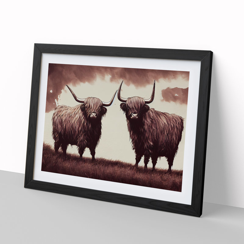 Two Highland Cows Vol.4 - Framed Print, Black Framed, 34cm H x 46cm W x 2cm D