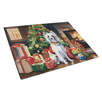 Chinese Crested Cozy Christmas Glass Cutting Board Large