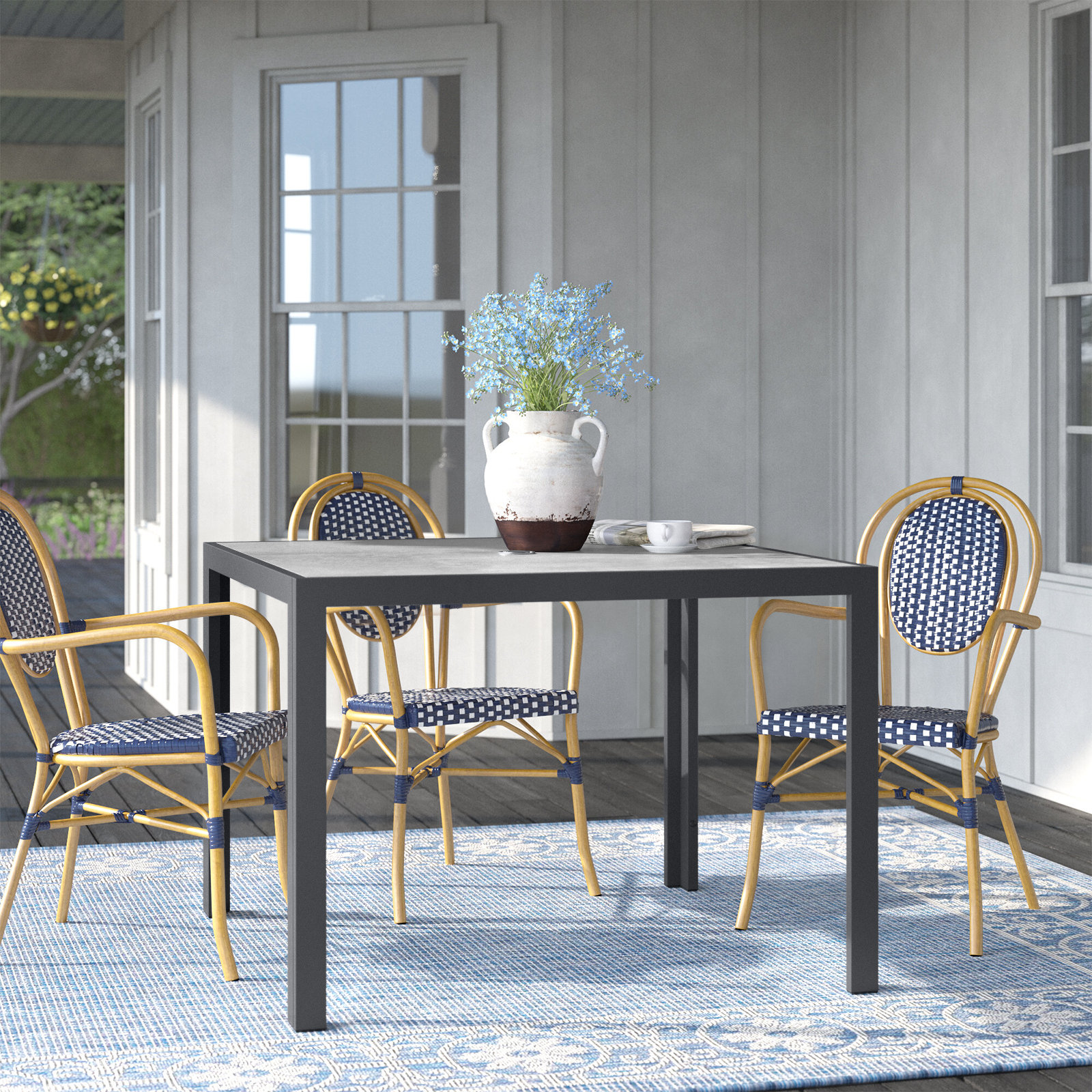 Deandra Ceramic Outdoor Dining Table, Black, 29.5" H x 41" L x 41" D