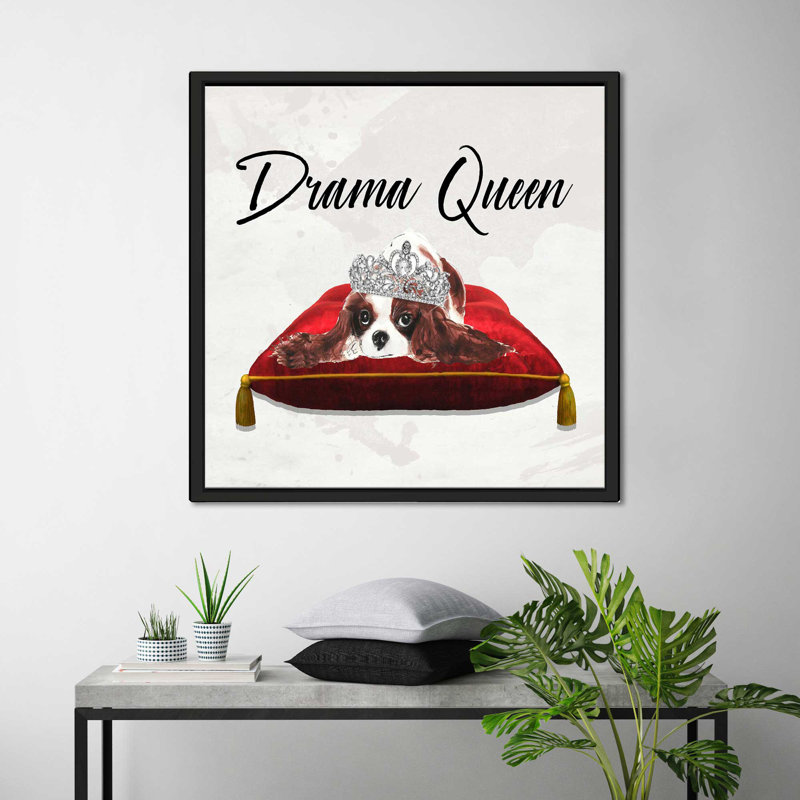 Drama Queen Charles Cavalier (Square) par By Jodi - impression, H 39,5 po x l 39,5 po x P 2 po, Cadre flottant noir