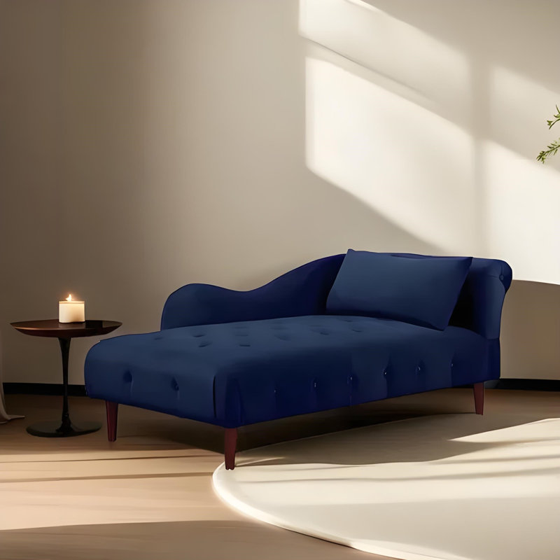 Chaise longue rétro élégante en bois massif, Orienté à droite, Bleu