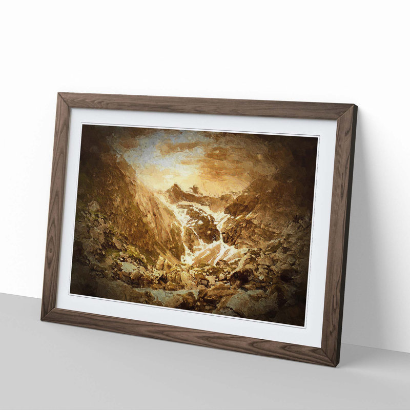 Golden Mountain Valley - Picture Frame Painting Print, Walnut Framed, 27cm H x 36cm W x 2cm D