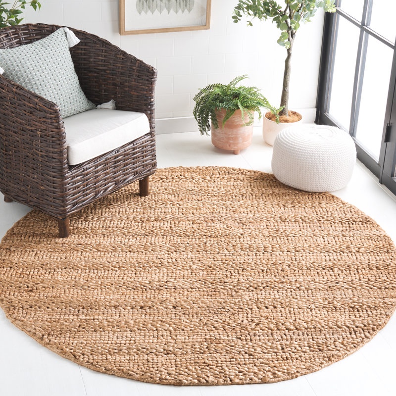 Khamir Natural Fiber Flat Weave Jute/Cotton Solid Color Rug in Brown, Round 6'