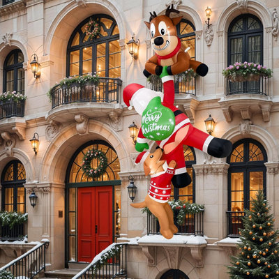 Weather Resistant Hanging Christmas Santa Claus and Reindeer Inflatable Outdoor Decoration