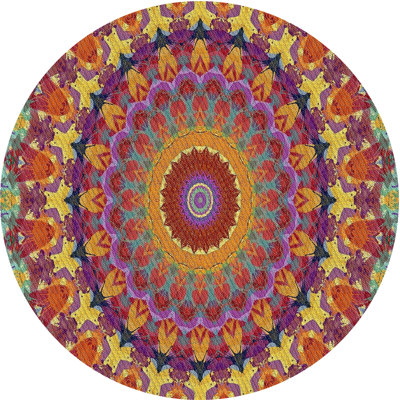 Tapis rose/bleu/jaune tissé à la machine