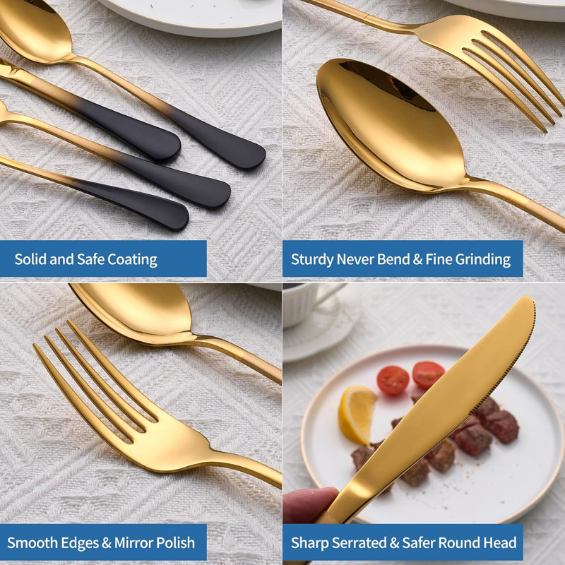20-Pieces Stainless Steel Black Gold Handle Flatware Set