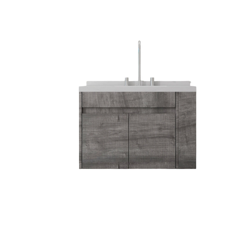 Meuble-lavabo flottant 30 po avec lavabo et porte à fermeture en douceur, Gris, 30"