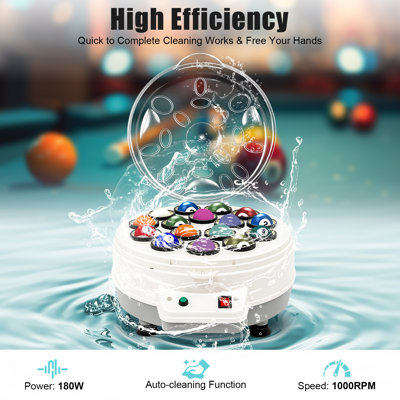 Electric Automatic Pool Ball Cleaner Machine 16 Balls Billiard Ball Polisher with 180W Copper Wire Motor Low Noise Wool Ring Cleaning Equipment for Billiard Club & Home Billiard Room