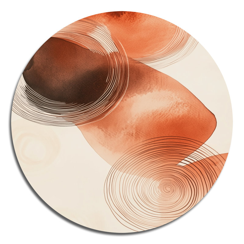 «Boho Terracotta Pulse», art mural rond en métal abstrait, L 29 po x H 29 po