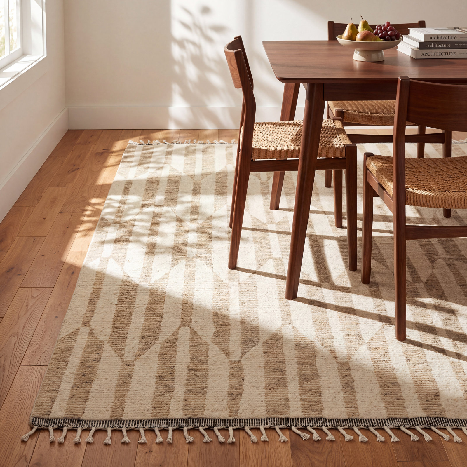Wesler Beige Ivory Hand-Knotted Wool Rug, Rectangle 9' x 12'