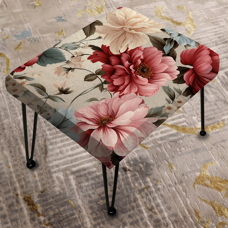 Pink Antique Floral Peony Garden - Vintage Rectangle Ottoman