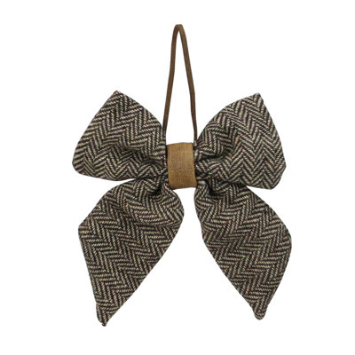 6" Brown and Ivory Two Loop Bow Christmas Decor