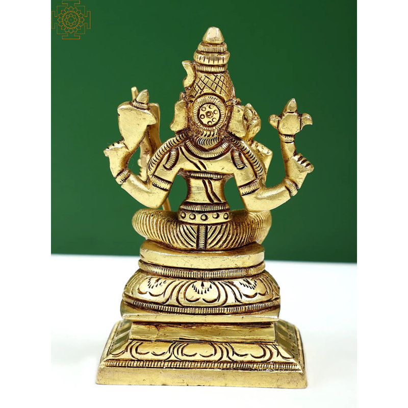 5" Small Brass Goddess Rajarajeshwari Statue – Handcrafted Lalitasana Pose on Lotus for Elegant Home Altar Decor