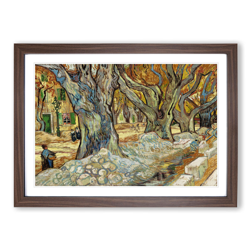 The Large Plane Trees by Vincent Van Gogh - Picture Frame Painting, Walnut, 36cm H x 48cm W x 2cm D