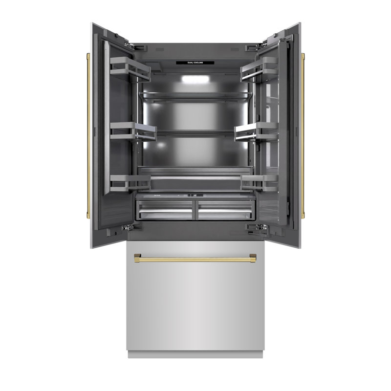 ZLINE Autograph 36 in. Black Stainless Refrigerator w/ Gray & Bronze Accents, Stainless Steel/Gold