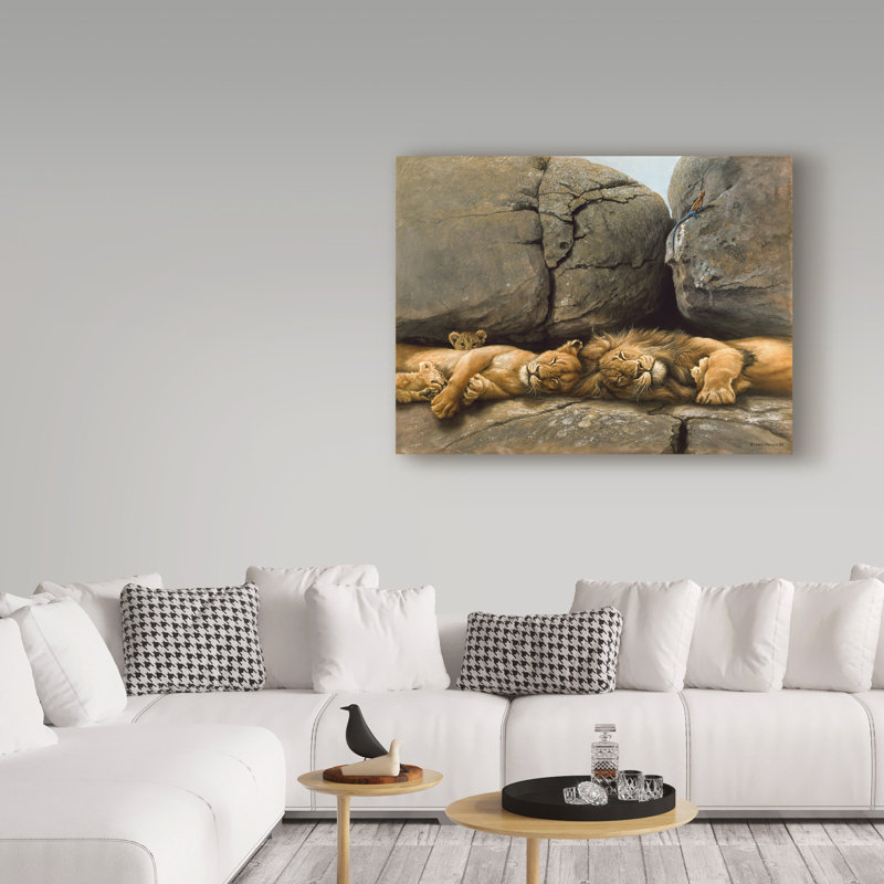 Yand «Two Lions Head To Head», reproduction de peinture acrylique sur toile tendue, H 18 po x l 24 po x P 2 po