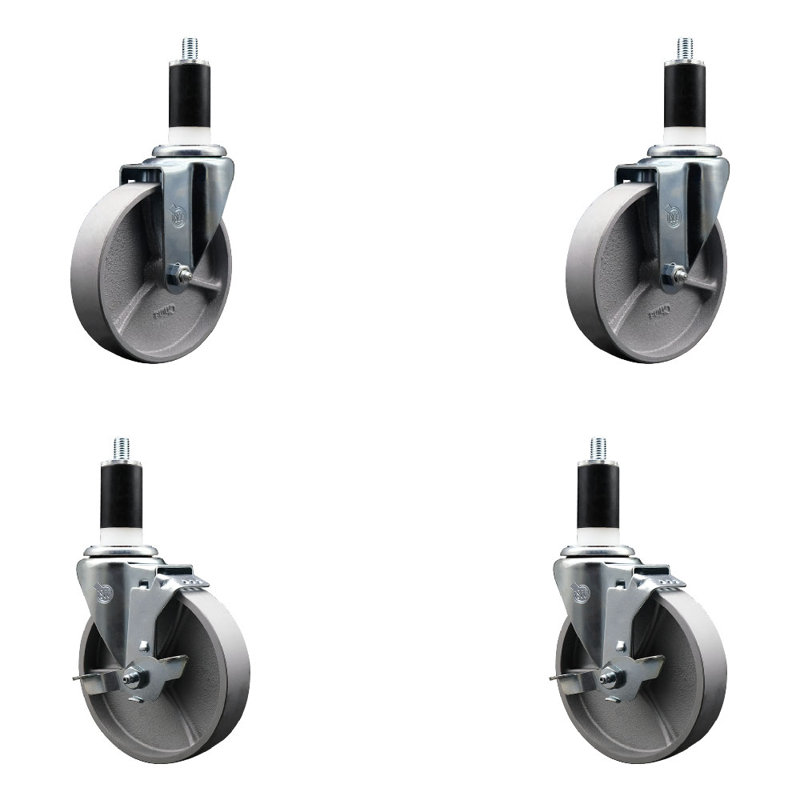 Ensemble de roulettes semi-pivotantes à tige en acier semi-pivotant de 1 3/8 po 2 freins SCC
