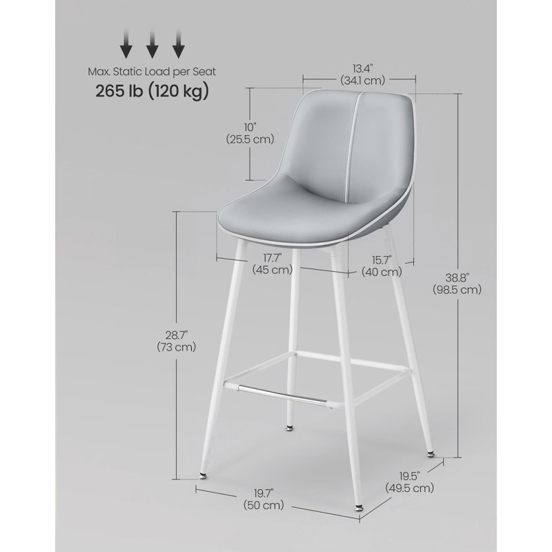 Borna Bar Stools Set of 2, Counter Height Bar Stools, Gray, Bar Stool (28.7" Seat Height)