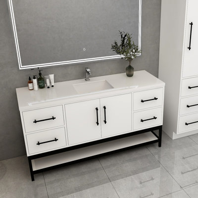 Meuble-lavabo mural 60 po avec support et évier en acrylique renforcé Victoria