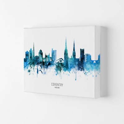 Coventry England Skyline Blue City Name by Michael Tompsett - Print
