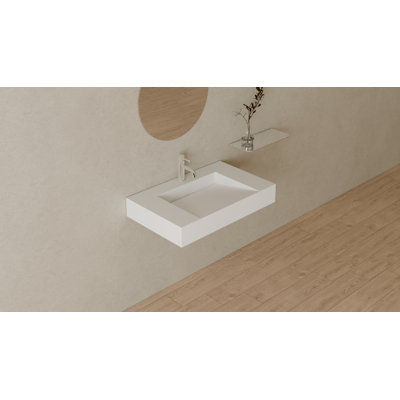 Lavabo de salle de bain mural rectangulaire en résine blanc mat 31,4 po x 19,6 po Badeloft WT-04-D-M