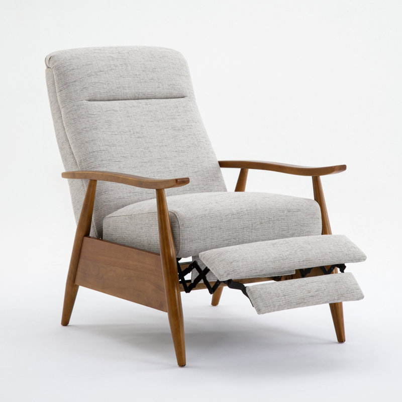 Fauteuil inclinable à accoudoirs en bois en tissu performance, Beige