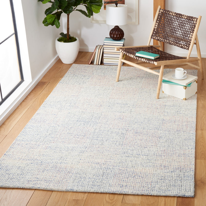 Zachary Handmade Tufted Wool Blue/Ivory Area Rug, Rectangle 5' x 8'