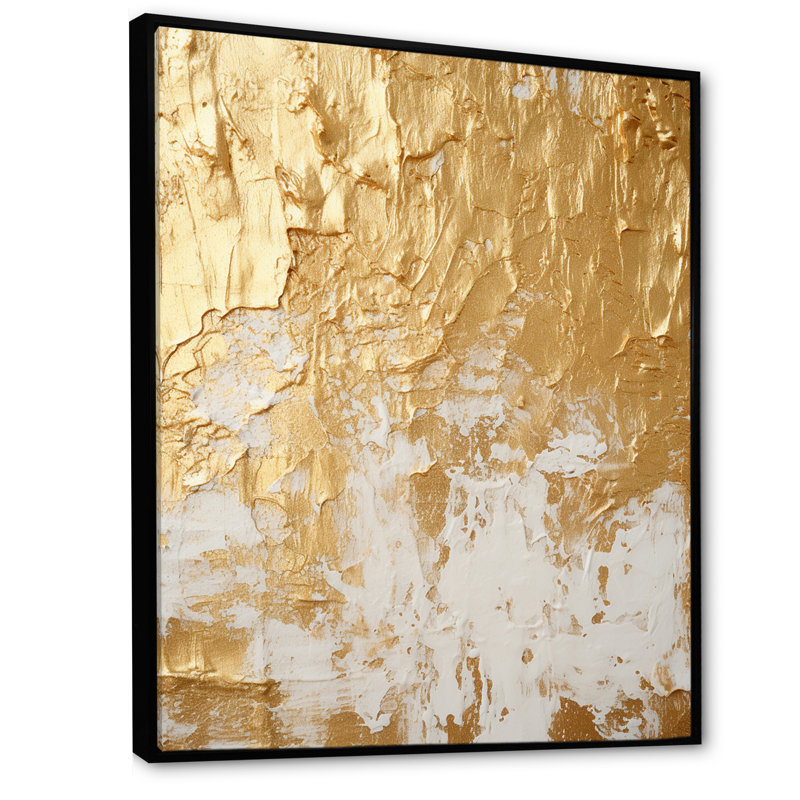 Gentle Abundance Retro Gold Abstract I - Peinture abstraite, art mural, H 32 po x l 16 po x P 1 po, Cadre flottant noir
