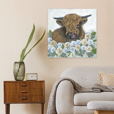 Ruby Whimsical Contemporary Cow Flower Art