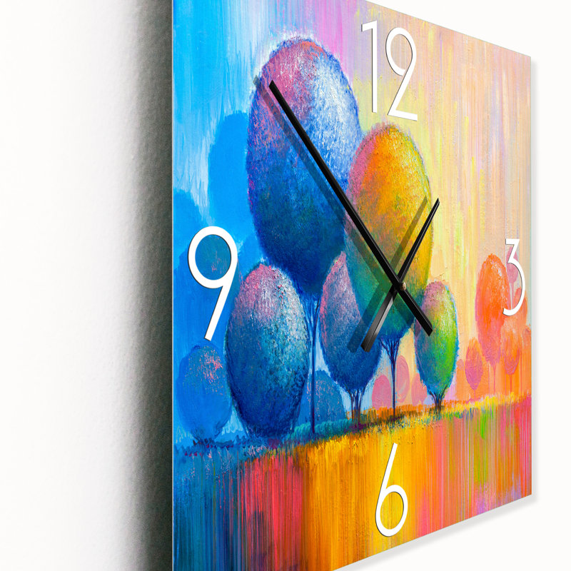 Horloge murale colorée avec arbres décoratifs colorés VII, Très grand